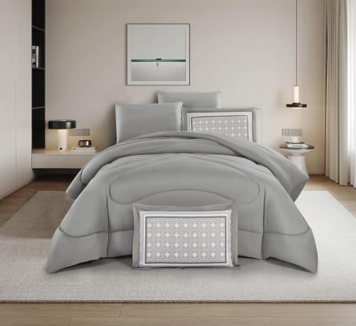 طقم لحاف الفندقى ٤ قطع مقاس مفرد – رمادي فاتح