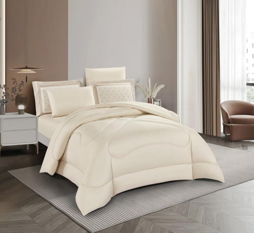 طقم لحاف الفندقى ٤ قطع مقاس مفرد – كريمي