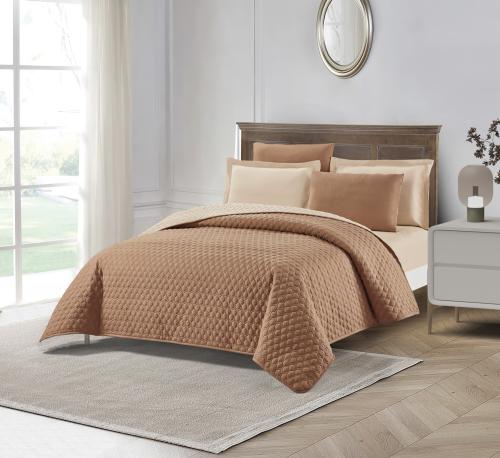 طقم مفرش فاخر ٦ قطع مقاس مزدوج – بني