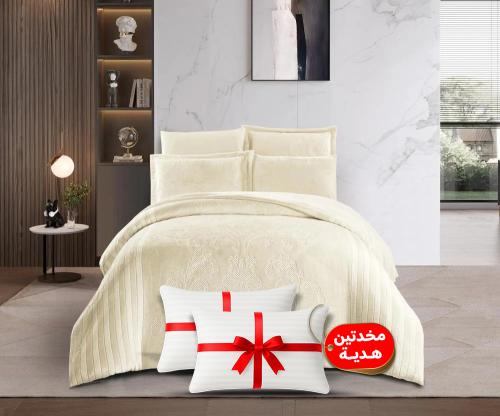 طقم لحاف شتوي فانيلا مخمل ٦ قطع مقاس مزدوج – بني