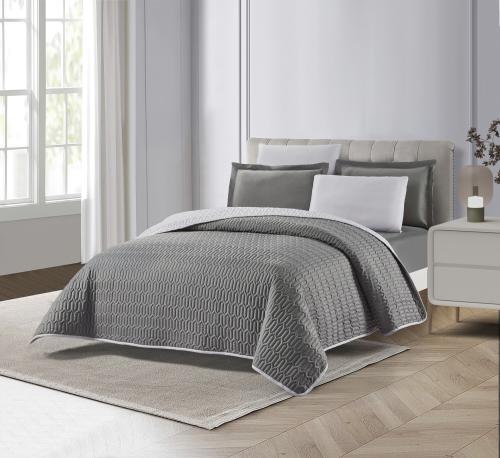 طقم مفرش فاخر ٦ قطع مقاس مزدوج – رمادي