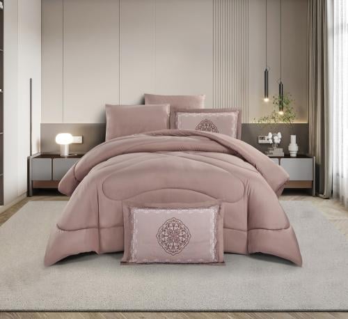 طقم لحاف الفندقى ٤ قطع مقاس مفرد – وردي فاتح