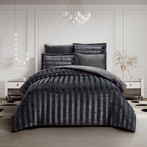 طقم لحاف شتوي فانيلا مخمل ٦ قطع مقاس مزدوج – رمادي...