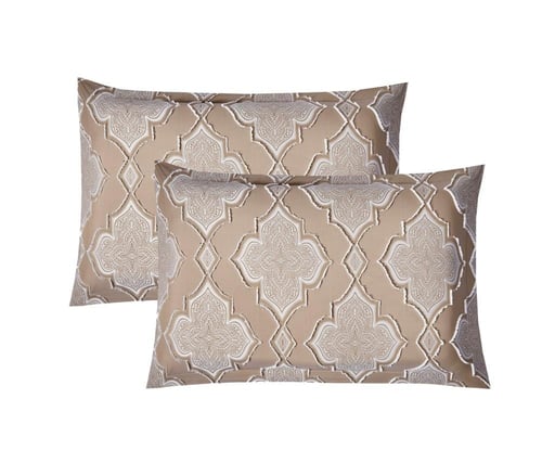 طقم لحاف جاكار ٦ قطع، مقاس مزدوج – بيج