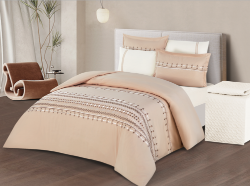 طقم لحاف شامل للمواسم مع تطريز سادة مزدوج مكون ٦ ق...