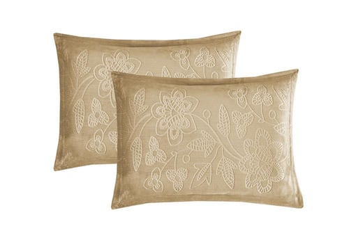 طقم لحاف شتوي فانيلا مخمل ٦ قطع مقاس مزدوج – بيج