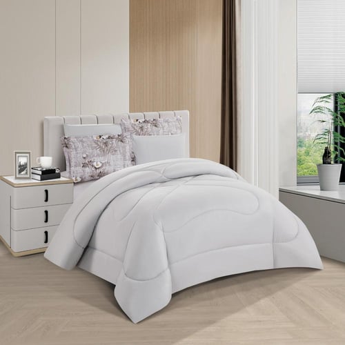 طقم لحاف مشجر مفرد مكون ٤ قطع، مقاس مزدوج – رمادي...