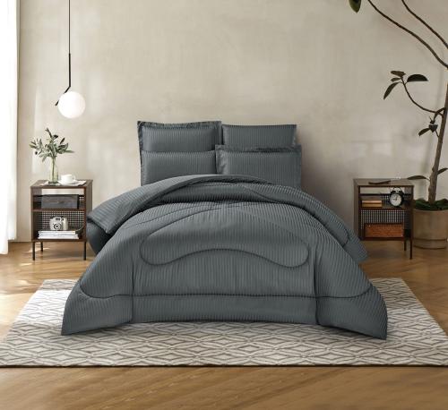 طقم لحاف الفندقى ٦ قطع مقاس مزدوج – رمادي غامق