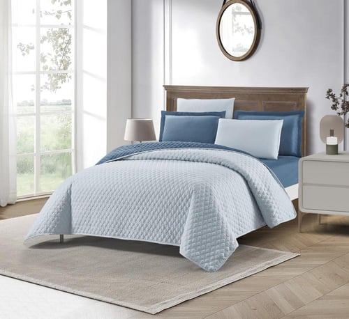 طقم مفرش فاخر ٦ قطع مقاس مزدوج – أزرق