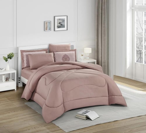 طقم لحاف الفندقى ٤ قطع مقاس مفرد – وردي فاتح