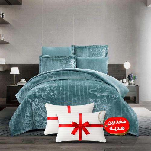 طقم لحاف شتوي فانيلا مخمل منقوش ٦ قطع مقاس مزدوج –...