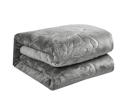 طقم لحاف شتوي فانيلا مخمل ٦ قطع مقاس مزدوج – رمادي
