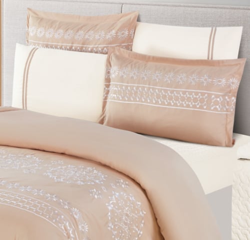 طقم لحاف شامل للمواسم مع تطريز سادة مزدوج مكون ٦ ق...