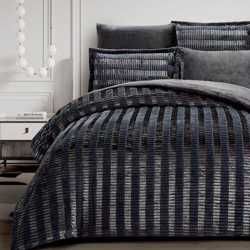 طقم لحاف شتوي فانيلا مخمل ٦ قطع مقاس مزدوج – رمادي...