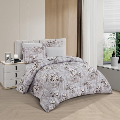 طقم لحاف مشجر مزدوج مكون ٦ قطع، مقاس مزدوج – رمادي...