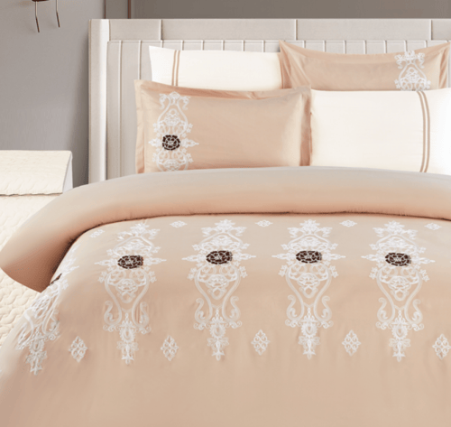 طقم لحاف شامل للمواسم مع تطريز سادة مزدوج مكون ٦ ق...