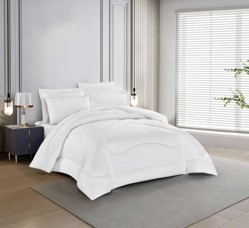 طقم لحاف الفندقى ٦ قطع مقاس مزدوج – أبيض