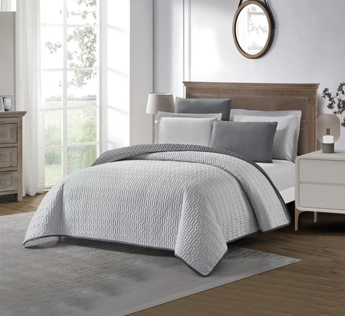 طقم مفرش فاخر ٦ قطع مقاس مزدوج – رمادي