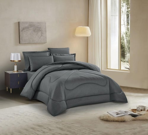 طقم لحاف الفندقى ٦ قطع مقاس مزدوج – رمادي غامق