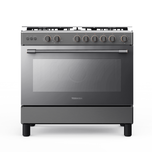 فرن غاز توشيبا 90 سم مع شواية 5 عيون لون فضي موديل...