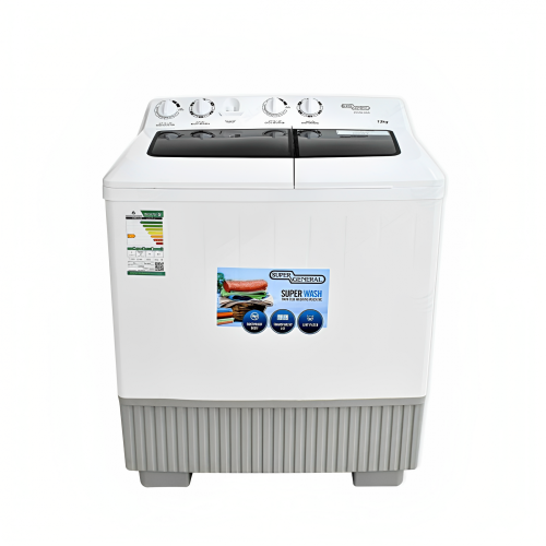 غسالة حوضين سوبر جنرال 12 كيلو لون ابيض موديل KSGW...