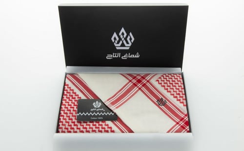 شماغ التاج الذهبي احمر - بيج(الاصدار الاول)