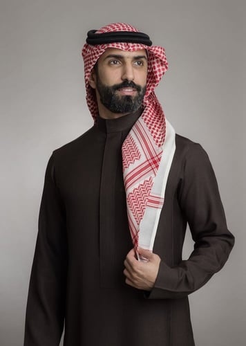 شماغ التاج الذهبي احمر - بيج(الاصدار الاول)