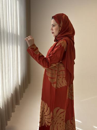 عباية كلوش تفته طبيعي باللون الاورنج الغامق