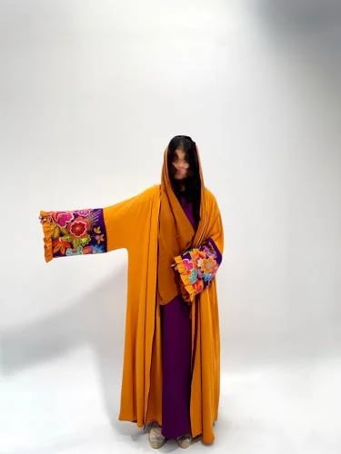 Wide crepe abaya with colorful artistic embroidery