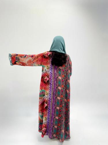 Luxurious colorful flared abaya with a traditional design and blended cotton fabric