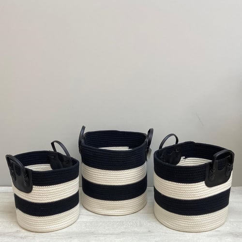 طقم قفة حبال سكري وأسود بمسكات جلد 3 قطع