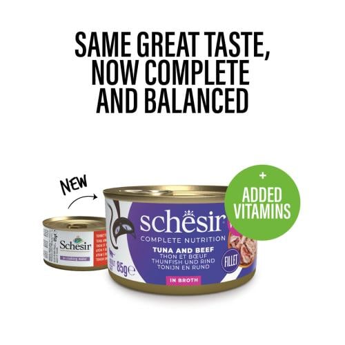 شيزر معلبات التونه واللحم البقري مع الأرز وجبة طبيعية في المرق (طعام رطب للقطط البالغة) Schesir complete Nutrition wet cat Tuna an...