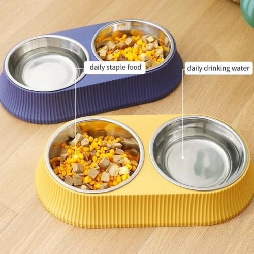 صحن أكل مزدوج لاطعام الحيوانات الاليفة - مأكلية قط...