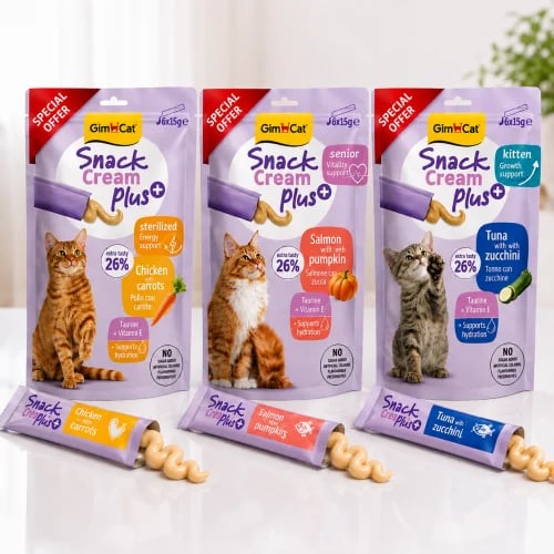 جيم كات سناك بلس+ مكافآت كريمية للقطط 6×15 جم GimCat Snack Cream Plus+ cat treats 6×15g