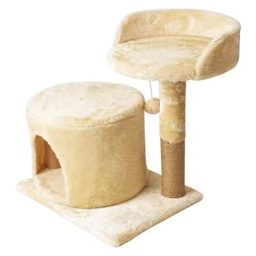 خداشة قطط ثنائية (مقعد وكوخ من القطيفة) للقطط الام...