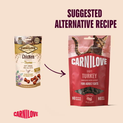 كارنيلوف مكافآت قطط طرية بنكهة الديك الرومي مع النعناع Carnilove Turkey enriched with Catnip soft cat Treats