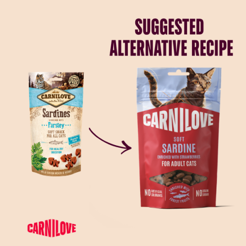 كارنيلوف مكافآت قطط طرية سمك السردين بنكهة الفراولة Carnilove Sardine enriched with Strawberry soft cat Treats