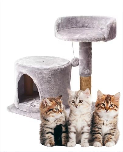 خداشة قطط ثنائية (مقعد وكوخ من القطيفة) للقطط الام...