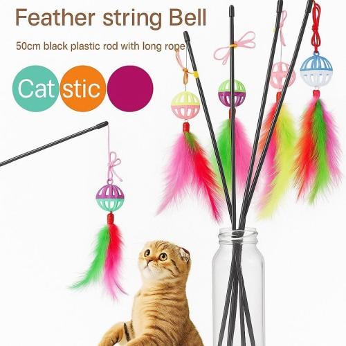 سنارة قطط مع كرة بلاستيك وريش – لعبة ترفيهية لتحفي...