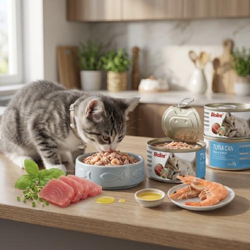 بايولاين طعام رطب للقطط تونه وروبيان 85 جرام BioLine wet cat food Tuna & Shrimp 85g