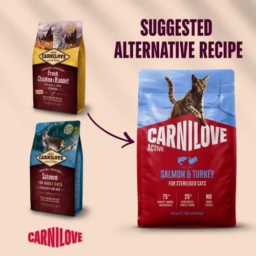 كارنيلوف بنكهة السالمون والديك الرومي طعام جاف للقطط البالغة المعقمة CARNILOVE Active Salmon & Turkey cat food - Adult cat Sterili...