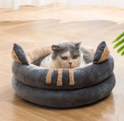 سرير الحيوانات الاليفة بيت قطط دائري - كوخ قطط حجم...