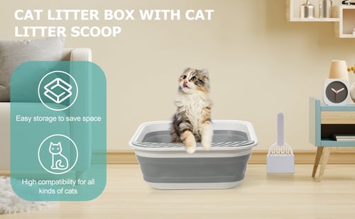 ليتر بوكس مع مجرفة - حوض رمل القطط قابل للطي مناسب...