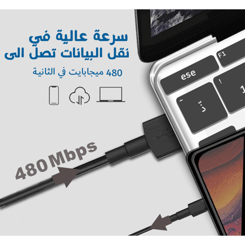 سلك كيبل شاحن يو اس بي الى لايتنق 2 متر اسود عادي