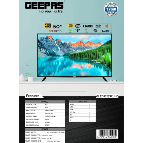 شاشة جيباس سمارت 50 بوصة الترا اتش دي ليد 4K