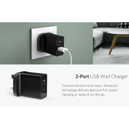 راس فيش شاحن جداري 24W واط مخرجين يو اس بي اسود