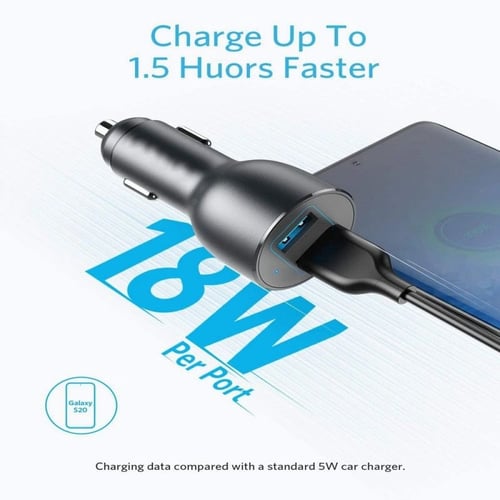 شاحن سيارة مدخلين USB شحن سريع 36W اسود