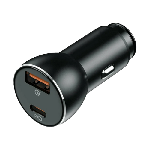 شاحن سيارة مدخلين يو اس بي و دي بي 48 واط اسود