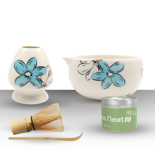 بكج ماتشا نيت ابيض بزهور