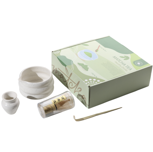 طقم تحضير ادوات الماتشا ابيض منقط مع مصبMC19